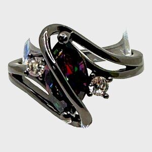 Unique Style Women’s Mystic & White Topaz Ring Tiger Eye Shape 8.75 NWOT Black